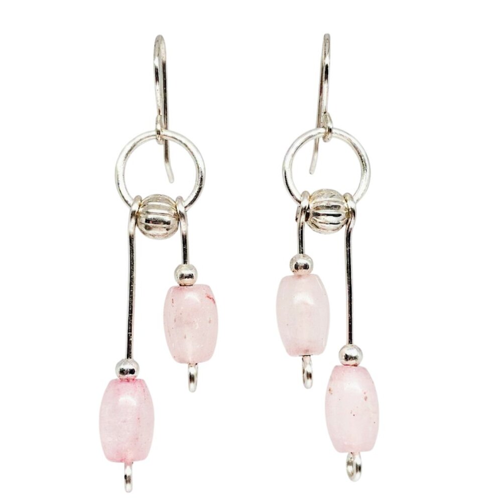 Handmade Cherry Quartz Beaded Silver Tone Chandelier Dangle Boho Earrings